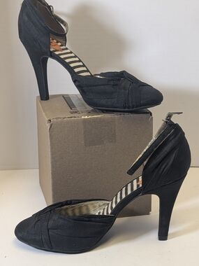Rocket Dog Black Satin D'Orsay Heels with Ankle Strap